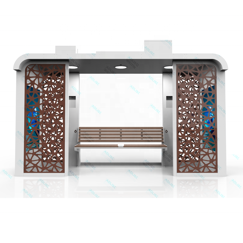 High Quality Stainless Steel Solar Power Modern Style Bus Station Multi Functional Bus Stop Shelter