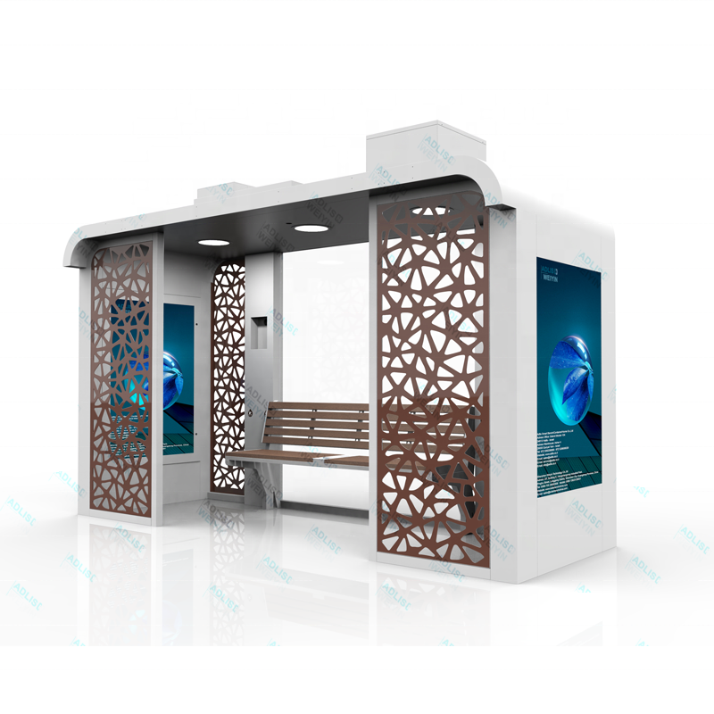 High Quality Stainless Steel Solar Power Modern Style Bus Station Multi Functional Bus Stop Shelter