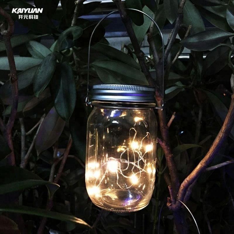 Solar Mason Jar Lid LED Light Glass Bottle Lantern for Patio Garden