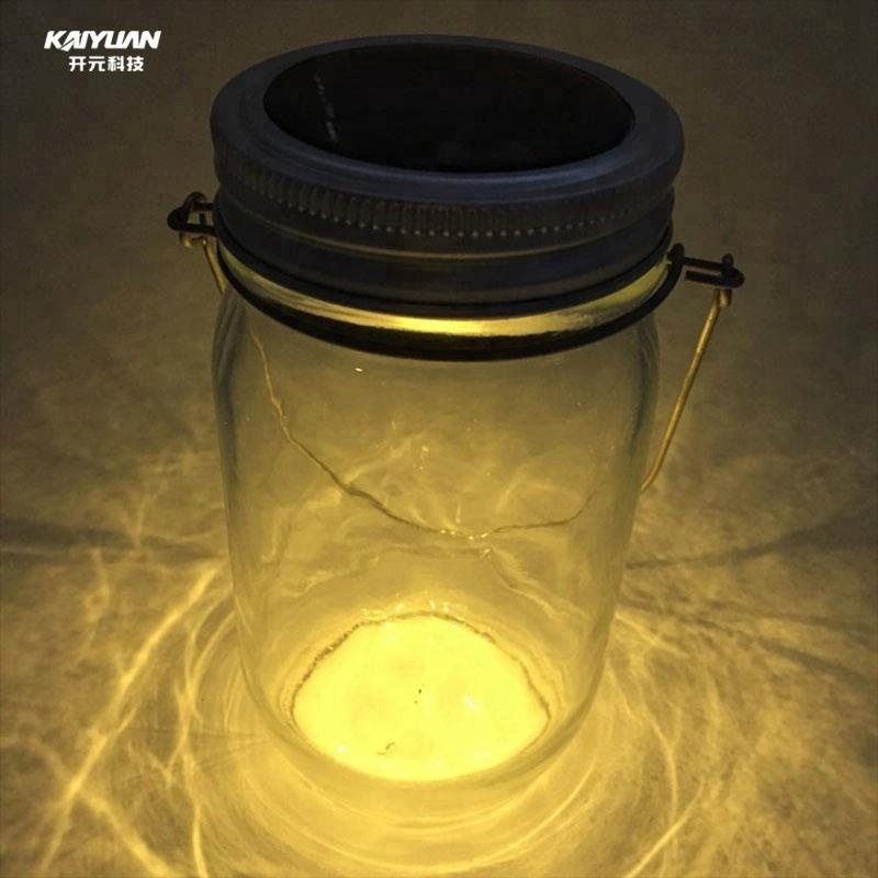 Solar Mason Jar Lid LED Light Glass Bottle Lantern for Patio Garden