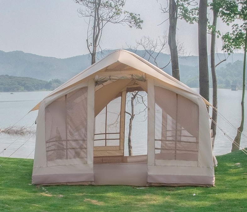 20-Person outdoor glamping air inflatable camping canvas house cabin tents with awning