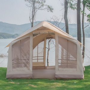 20-Person outdoor glamping air inflatable camping canvas house cabin tents with awning