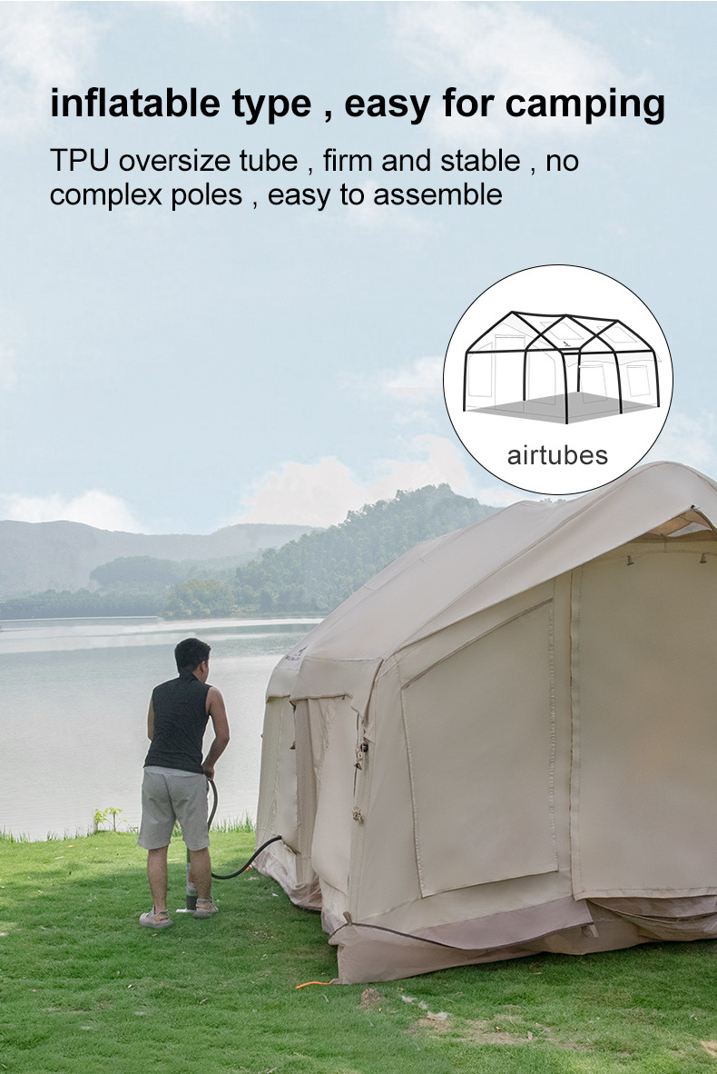 20-Person outdoor glamping air inflatable camping canvas house cabin tents with awning