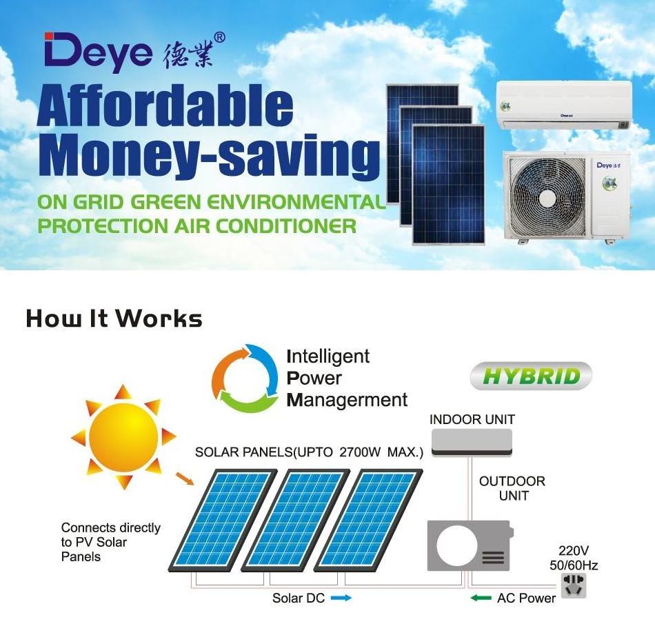 DEYE solar air conditioners 12000BTU 18000BTU 24000BTU Hybrid ACDC Easy installation split hybrid portable