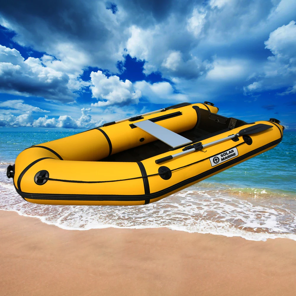 Solar Marine 230cm Inflatable Assault Boat  2 Person Steam Canoe Speedboats Wooden Floor for Fishing River Lake Pool