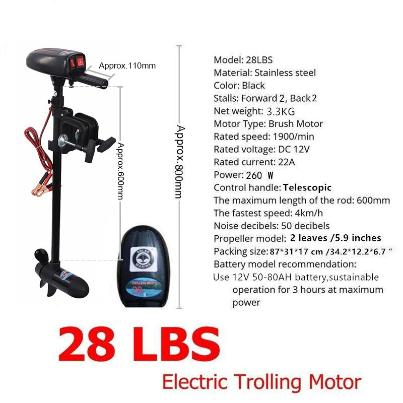 DC 12 V 28 LBS Electric Trolling Motor 260 W Outboard Engine Boat Propeller For Fishing Boat Rowing Kayak Canoe On Sale