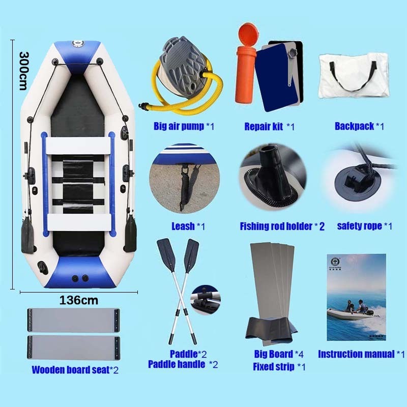 Solar Marine 300 CM 4 Person Inflatable PVC Boat Rowing Boat with Free Accessories For Family Water Entertainment