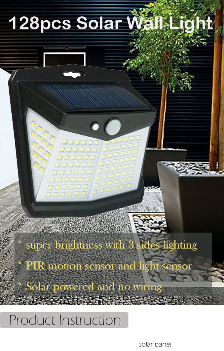 128 LED solar light IP65 waterproof outdoor lamp pir motion sensor led motion sensor solar security lights