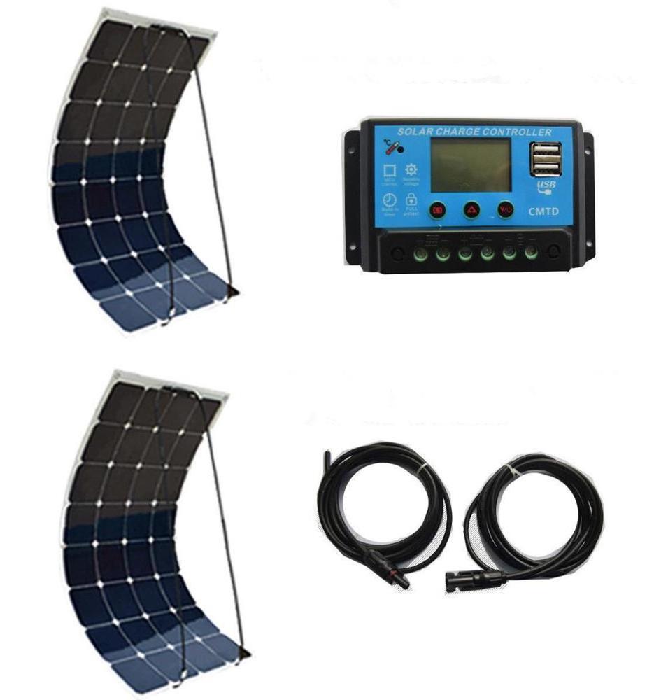 200W Off Grid Solar Home System with 2x 100W 18V SUNPOWER Solar Panels Flexible for Lighting Kits In or Outdoor