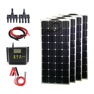 Solar Panel 4pcs 100W 12V 400W Flexible System Kits Battery Charger Monocrystalline Module 50A Charge Controller PV Connector