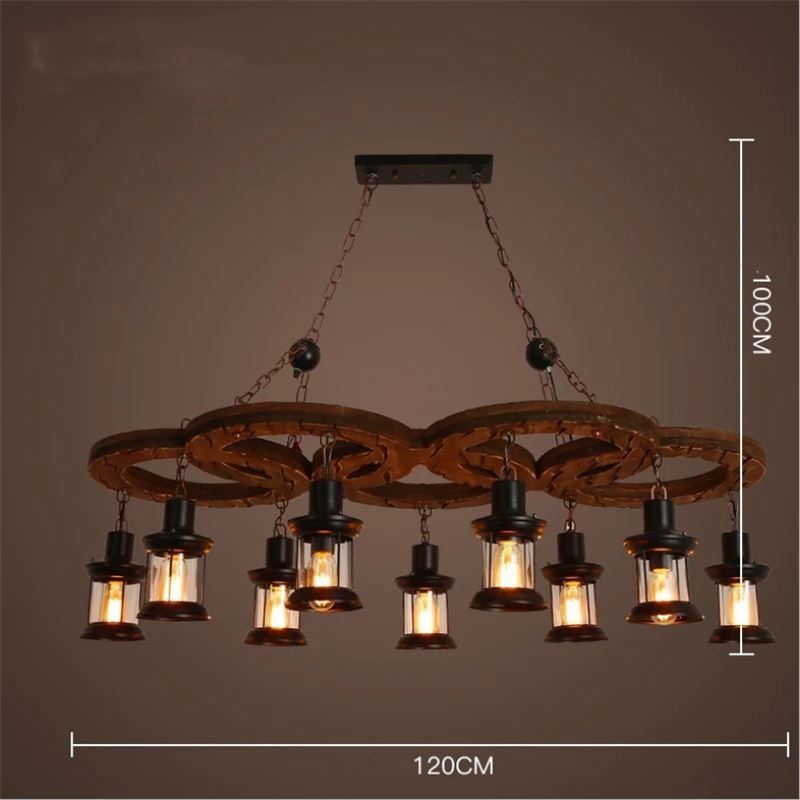 Antique Rustic wood hemp iron drop lamp rustic rope chandeliers 12-light pendant Candle Bulb Bar Decorative Chandelier