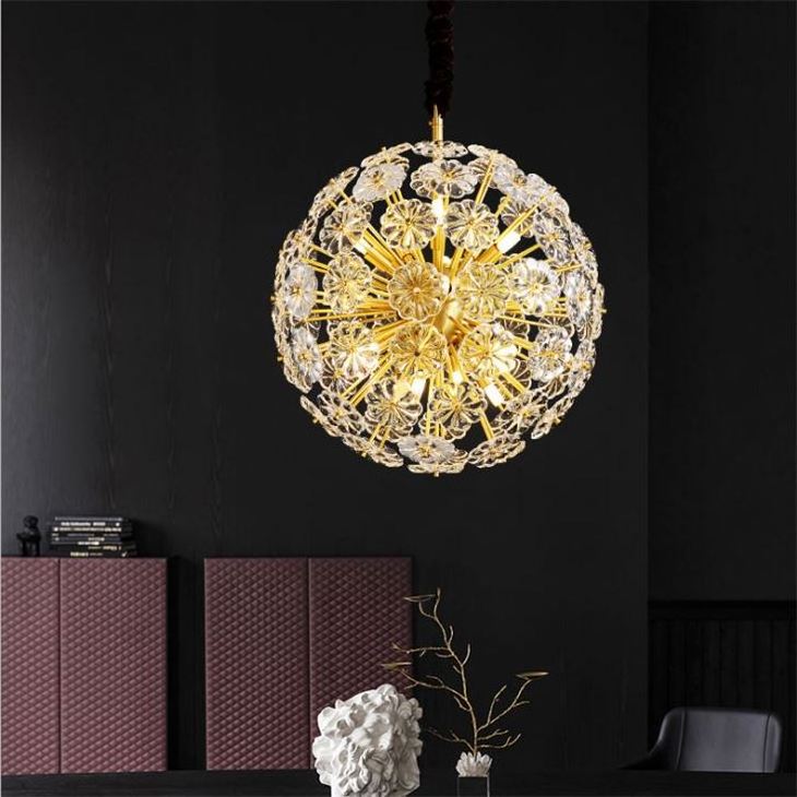 Semi Flush Mount Ceiling Light, 5 lights Spherical Cage Globe Metal Ceiling chandelier Lamp Light Fixture for Kitchen Bedroom