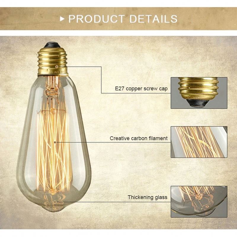 New style amber glass Sell well vintage edison light Globe G80 G95 carbon led filament bulb 40watt 60w e26 E27 V22 vintage