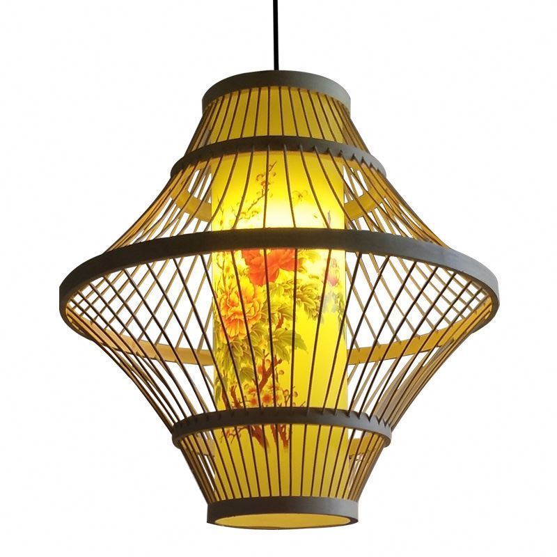 Rattan Woven Pendant Light Handmade Hanging Lamp Basket Design Creative Chandelier Fixture Natural Color