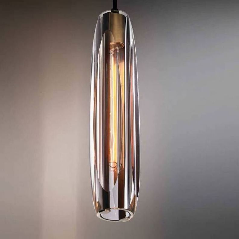 Modern Luxury K9 Crystal Single Long Pendant Light Fixture Smoke Glass Droplight Hanging Lamp for Bathroom Bedside Dining Table