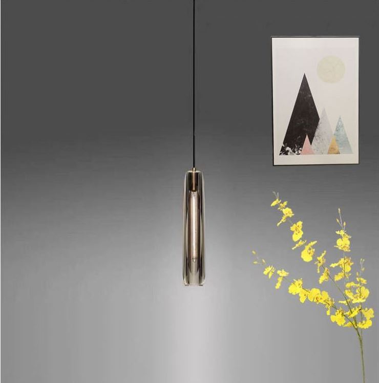 Modern Luxury K9 Crystal Single Long Pendant Light Fixture Smoke Glass Droplight Hanging Lamp for Bathroom Bedside Dining Table