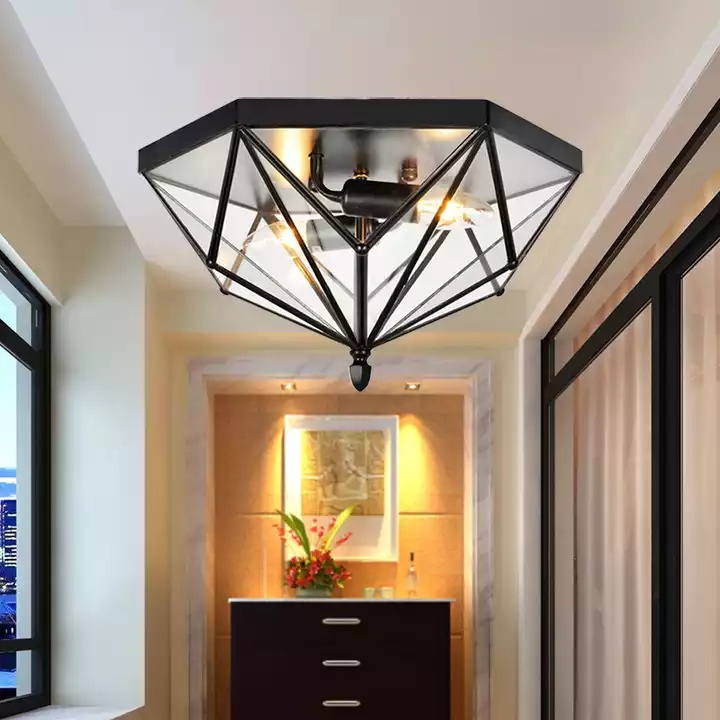 Room ceiling lighting Semi Flush Mount lighting Fixture seeded glass black and barn wood indoor ceiling