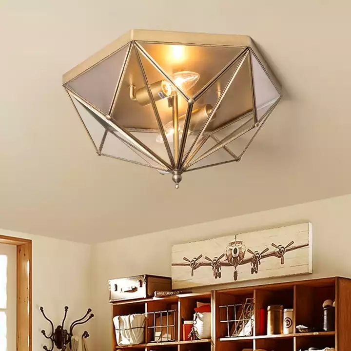 Semi Flush Mount Ceiling Lighting Modern Fixture Rustic Vintage Wood Ceiling Lights Black Metal house Ceiling Lamp