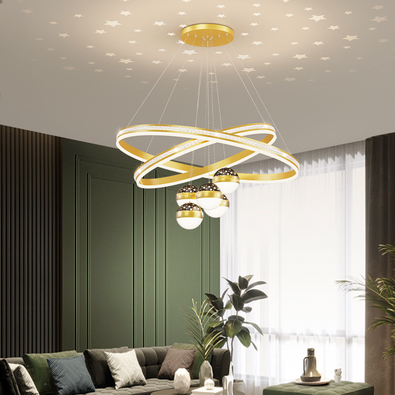 LED Chandelier Contemporary Adjustable 4 Rings Foyer Chandelier Modern Pendant Light Fixture for Kitchen Island