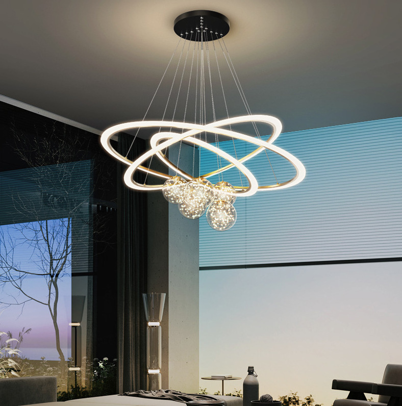 LED Chandelier Contemporary Adjustable 4 Rings Foyer Chandelier Modern Pendant Light Fixture for Kitchen Island