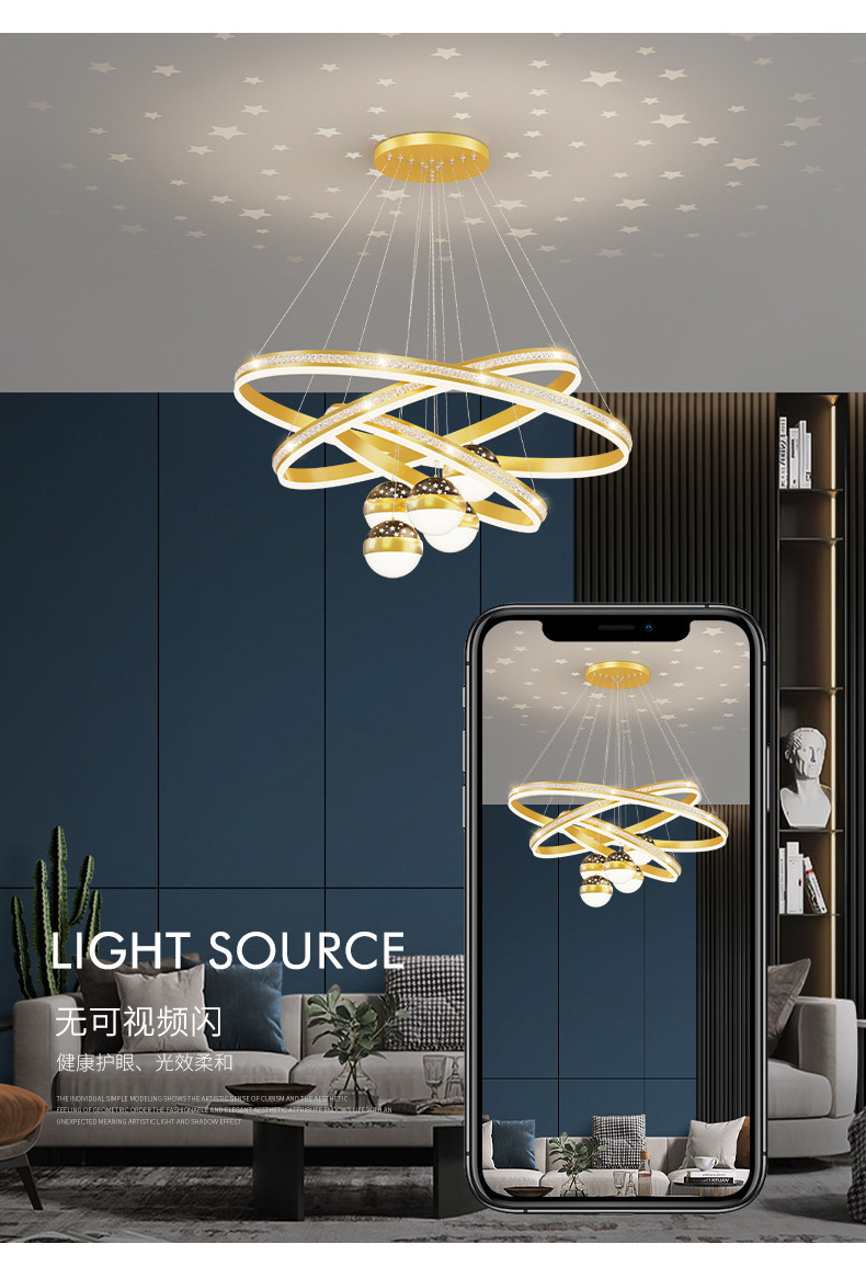 LED Chandelier Contemporary Adjustable 4 Rings Foyer Chandelier Modern Pendant Light Fixture for Kitchen Island