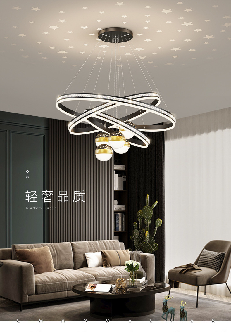 LED Chandelier Contemporary Adjustable 4 Rings Foyer Chandelier Modern Pendant Light Fixture for Kitchen Island