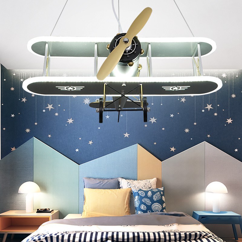 Airplane model children cartoon led ceiling light with fan helicopter airplane ceiling fan with light children's bedroom