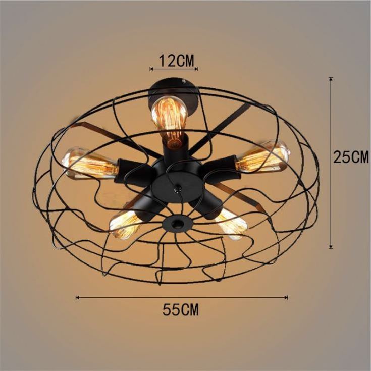 Retro Industrial Vintage Semi Flush Mount led Ceiling fans Light 5-Light