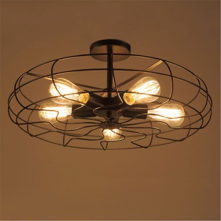 Retro Industrial Vintage Semi Flush Mount led Ceiling fans Light 5-Light