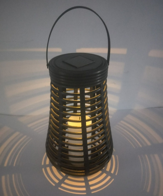 Solar Hanging Wicker Decorative Round Rattan Lantern with LED Flickering Flameless Candles