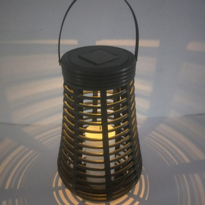 Solar Hanging Wicker Decorative Round Rattan Lantern with LED Flickering Flameless Candles