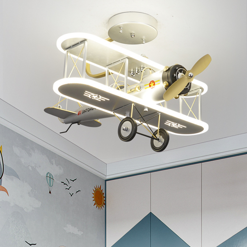 Airplane model children cartoon led ceiling light with fan helicopter airplane ceiling fan with light children's bedroom