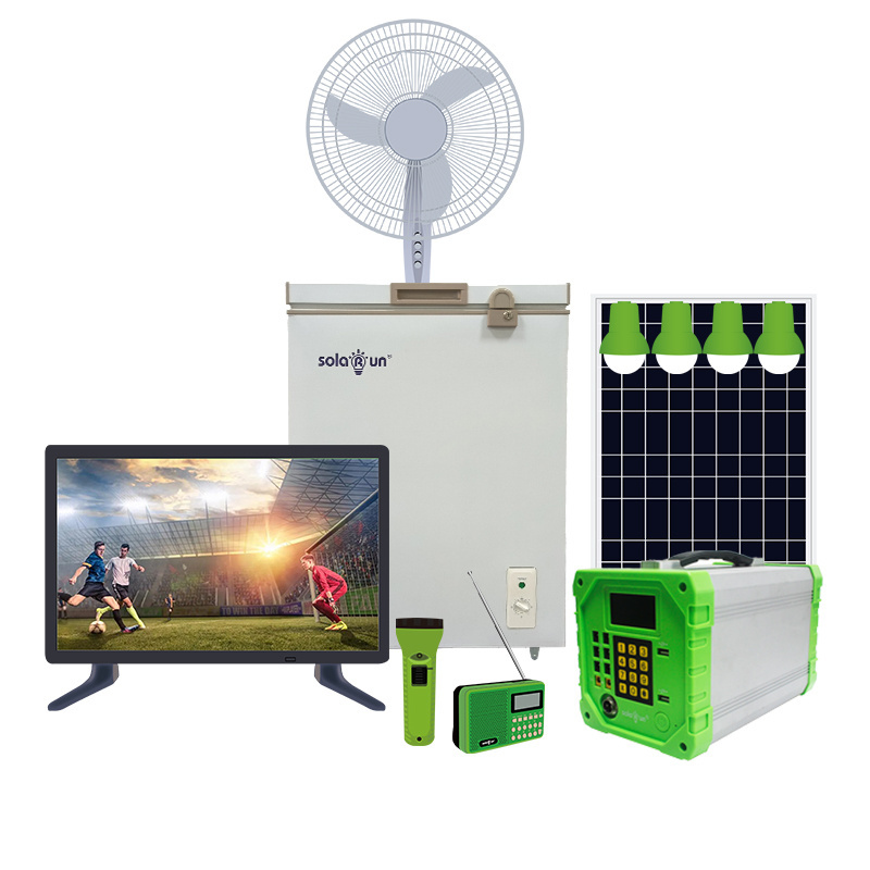 Pay As You Go Solar Energy System 4 LED bulb for Lighting and Household Appliances TV Fan Refrigerator