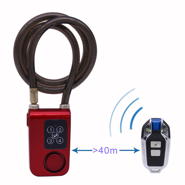 security home motorcycle steel cable padlock with 110db alarm bicycle lock combination wire lock cable