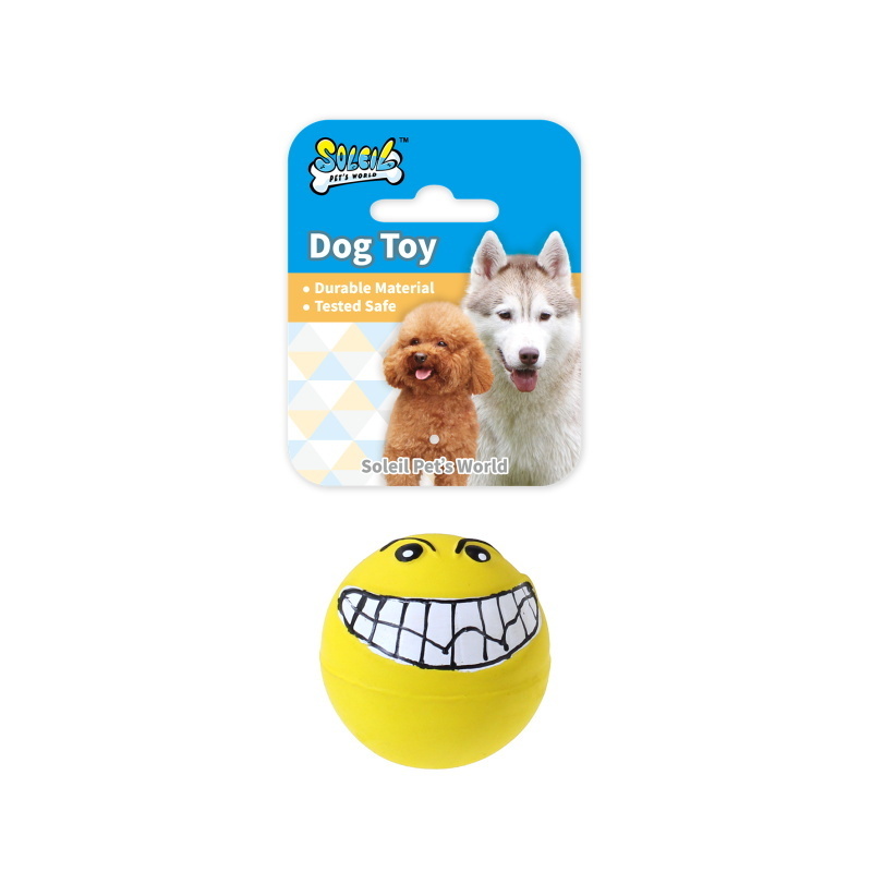 Best Price Promotional Cute Emotional Smiley Yellow Squeaky Latex Dog Toy Playing Ball