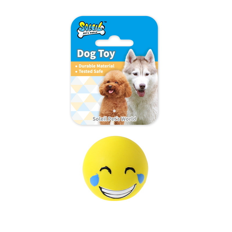 Best Price Promotional Cute Emotional Smiley Yellow Squeaky Latex Dog Toy Playing Ball