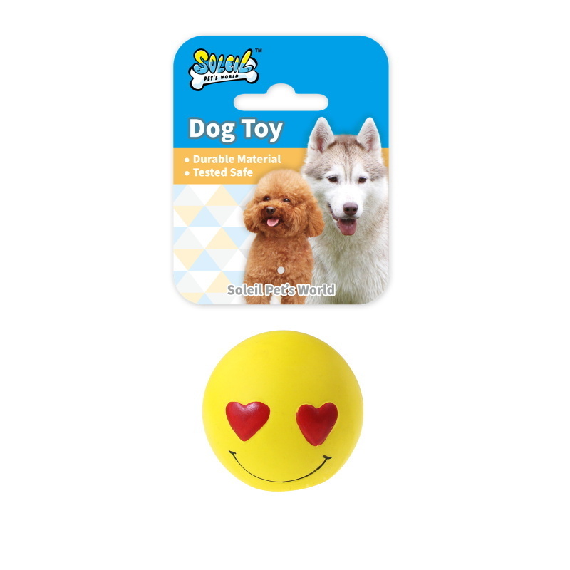 Best Price Promotional Cute Emotional Smiley Yellow Squeaky Latex Dog Toy Playing Ball