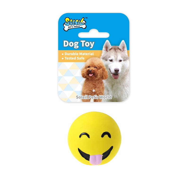 Best Price Promotional Cute Emotional Smiley Yellow Squeaky Latex Dog Toy Playing Ball