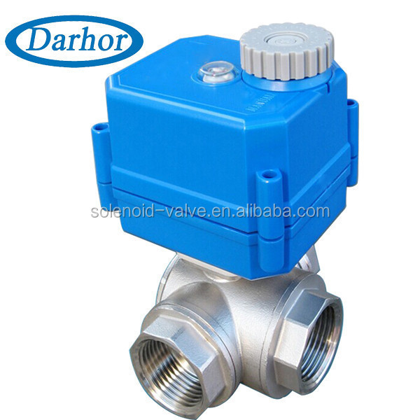 High performance 1/2 inch T or L flow stainless steel 3 way motorized ball valve