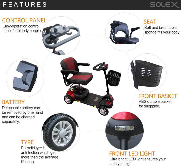 Custom Adjustable Speed Four Wheels Electric Mobility Scooter For Elders