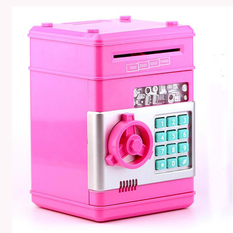 Solhui High quality plastic blue money box with password save paper money and coin mini electric ATM piggy bank for kids