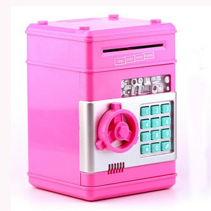 Solhui High quality plastic blue money box with password save paper money and coin mini electric ATM piggy bank for kids