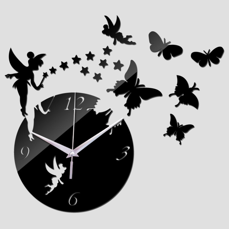 Solhui Butterfly Modern Home Decoration Acrylic Wall Clock DIY Sticker Quartz Clocks