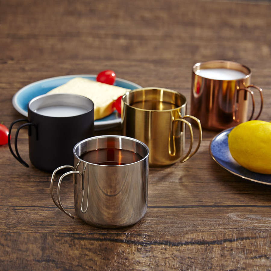 Solhui Stainless steel 304 mug Gold copper double wall coffee cup for camp