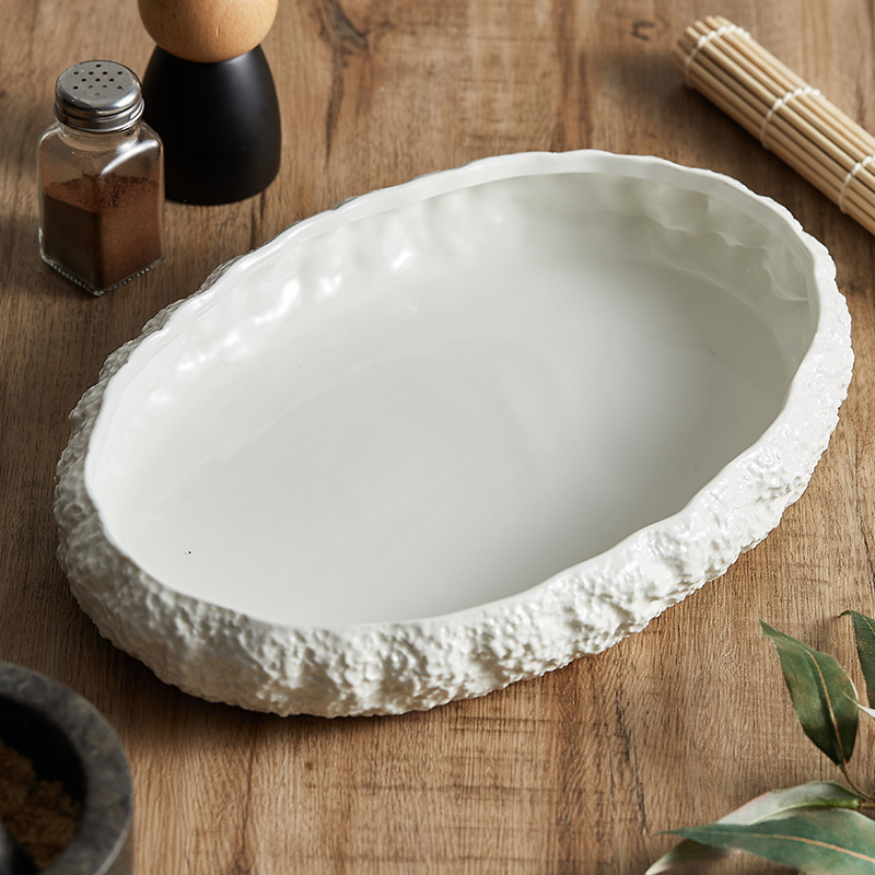 Large Deep Steamed Oval Fish Plate Household Ceramic Luxury Hotel Club Lobster Seafood Plates