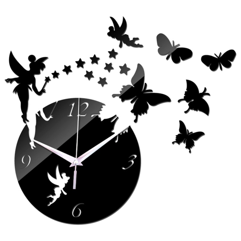 Solhui Butterfly Modern Home Decoration Acrylic Wall Clock DIY Sticker Quartz Clocks