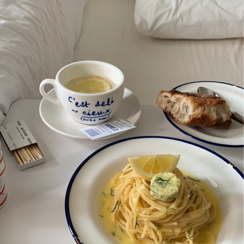 Solhui Blue alphabet ceramic mug and saucer set French romantic coffee cup milk cups with tray