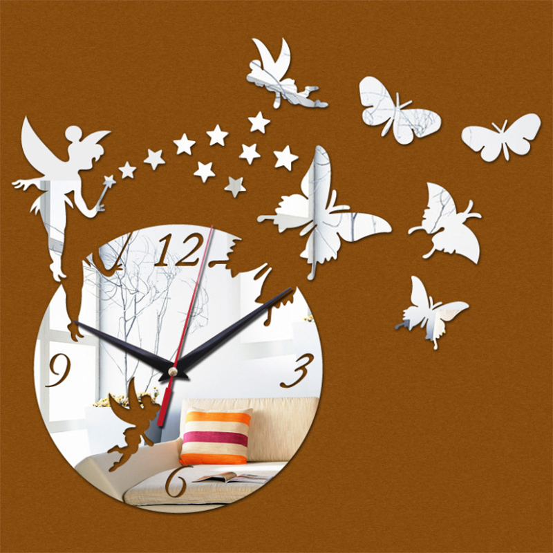 Solhui Butterfly Modern Home Decoration Acrylic Wall Clock DIY Sticker Quartz Clocks