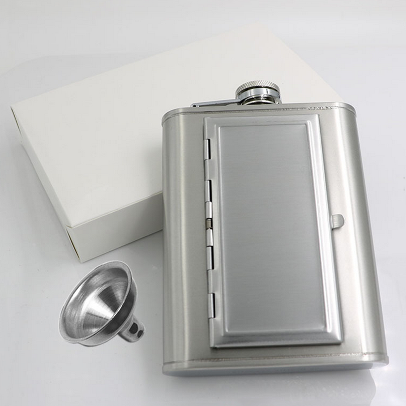 Solhui Creative Stainless Steel 304 Hip Flasks Cigarettes Case PU Leather Whiskey Alcohol Bottle With Funnel Sets Gifts