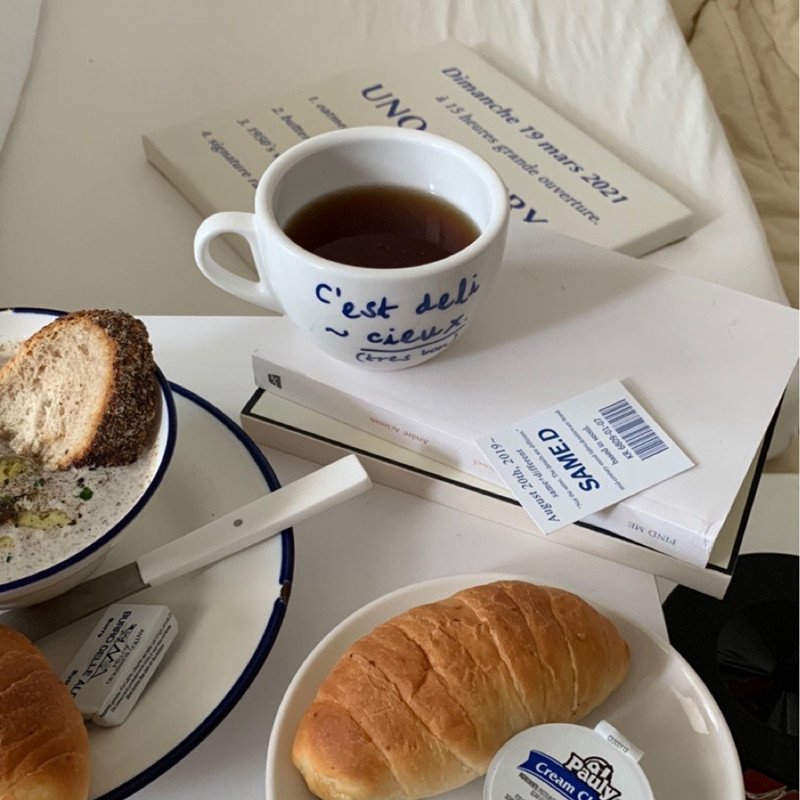 Solhui Blue alphabet ceramic mug and saucer set French romantic coffee cup milk cups with tray